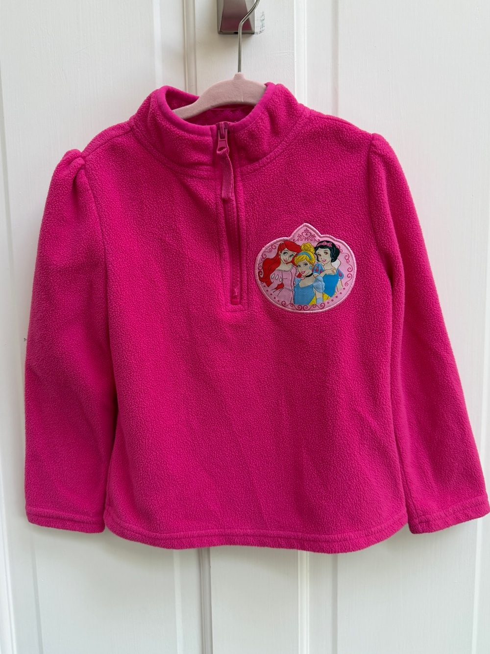 Disney Girls 4 Pink Princess Half-Zip Fleece Pullover Sweatshirt Ariel Cinderell
